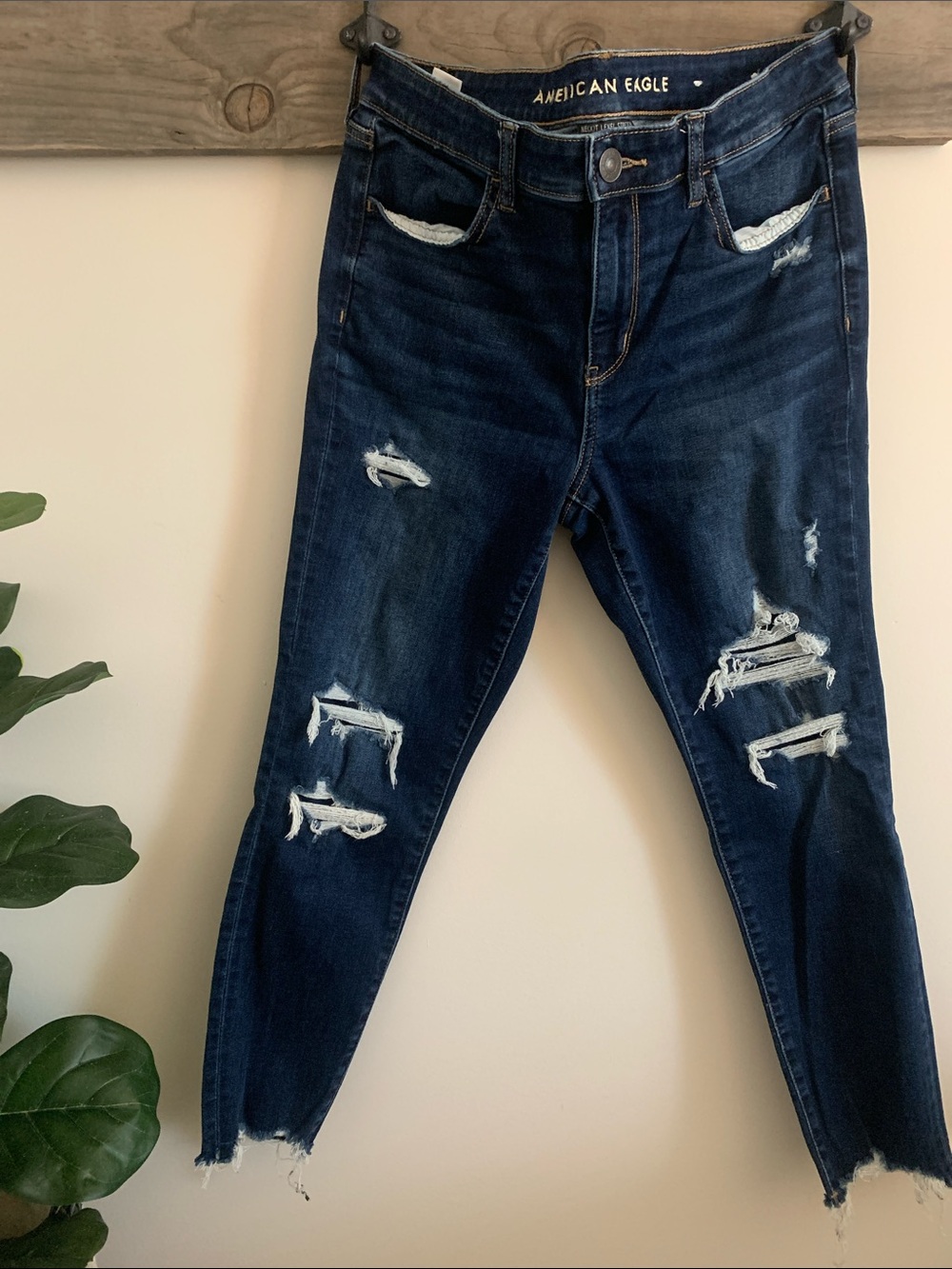 American Eagle Outfitters Dark Indigo Ripped Skinny Jeans